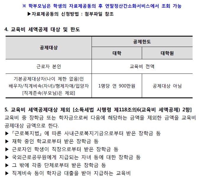 교육비 제외 대상 안내