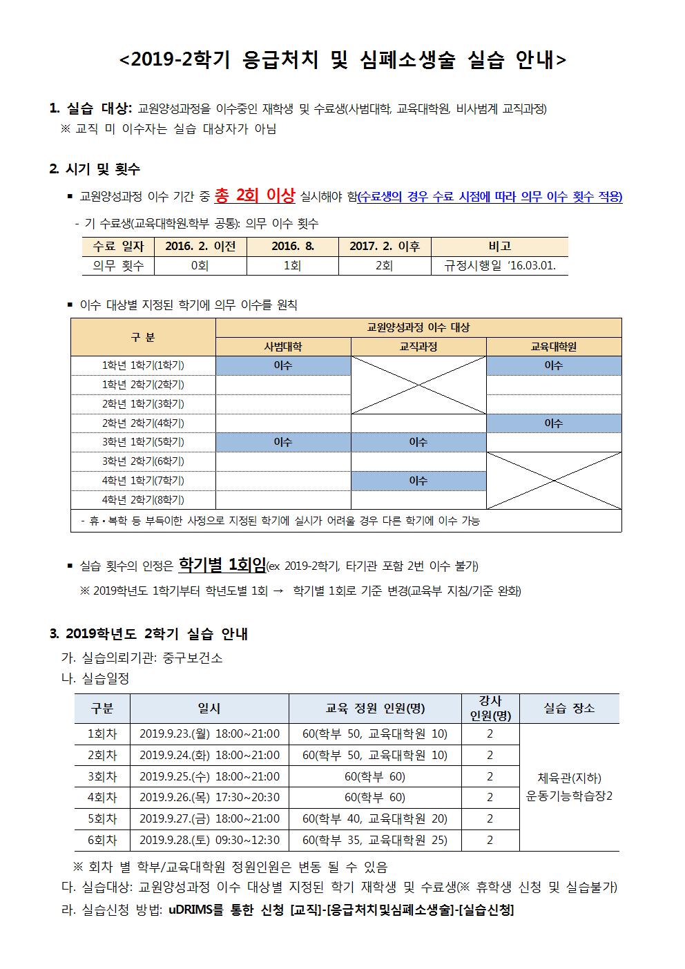 2019-2학기 응급처치 안내
