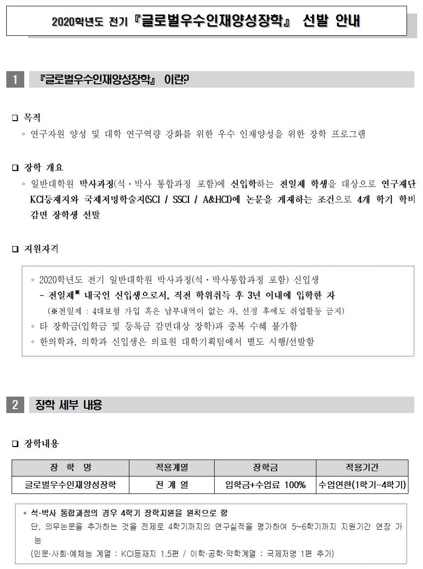 2020-1 글로벌우수인재양성장학