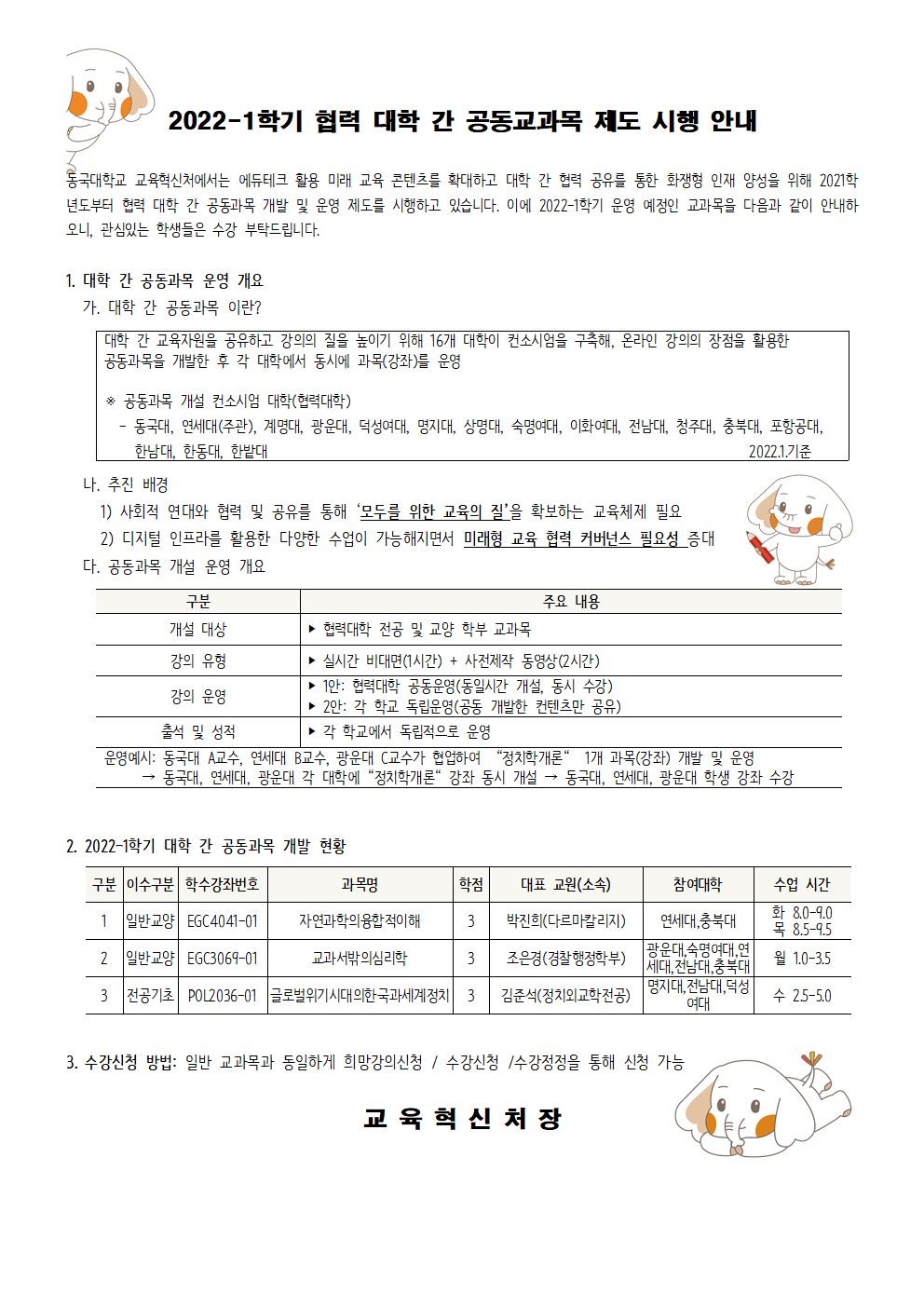 2022-1 협력 대학 간 공동교과목 제도 시행 안내