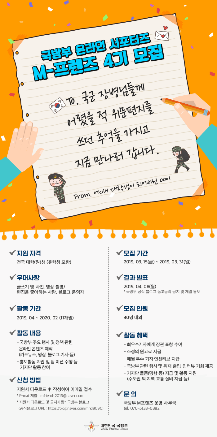 국방부 온라인 서포터즈(M프렌즈) 4기 모집