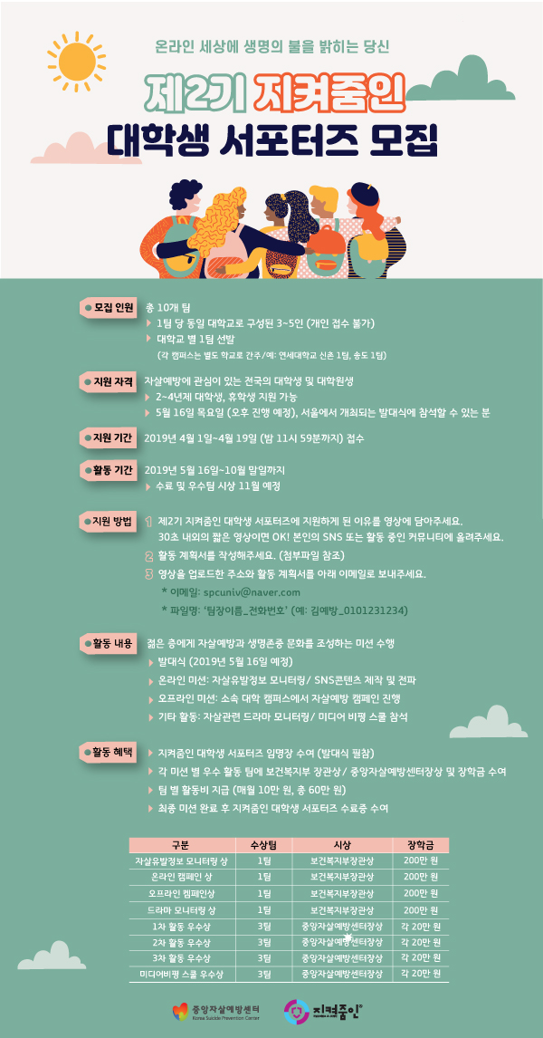 제 2기 지켜줌인 대학생 서포터즈 모집안내