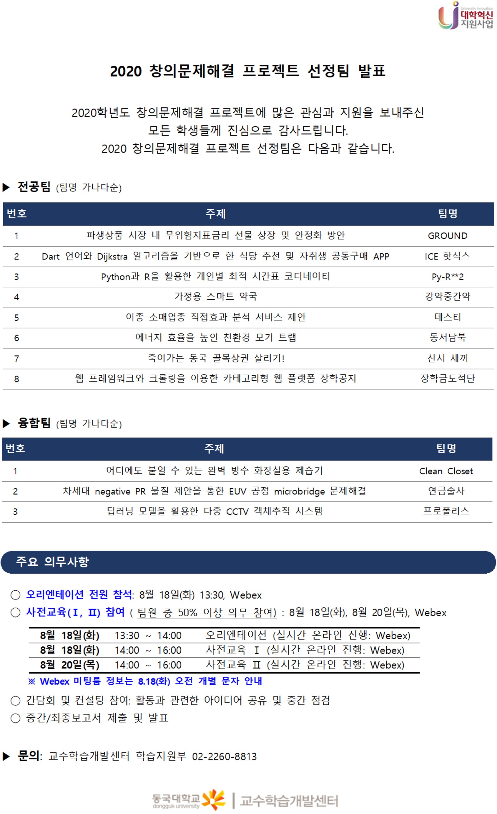 창의문제해결 프로젝트 선정팀 발표