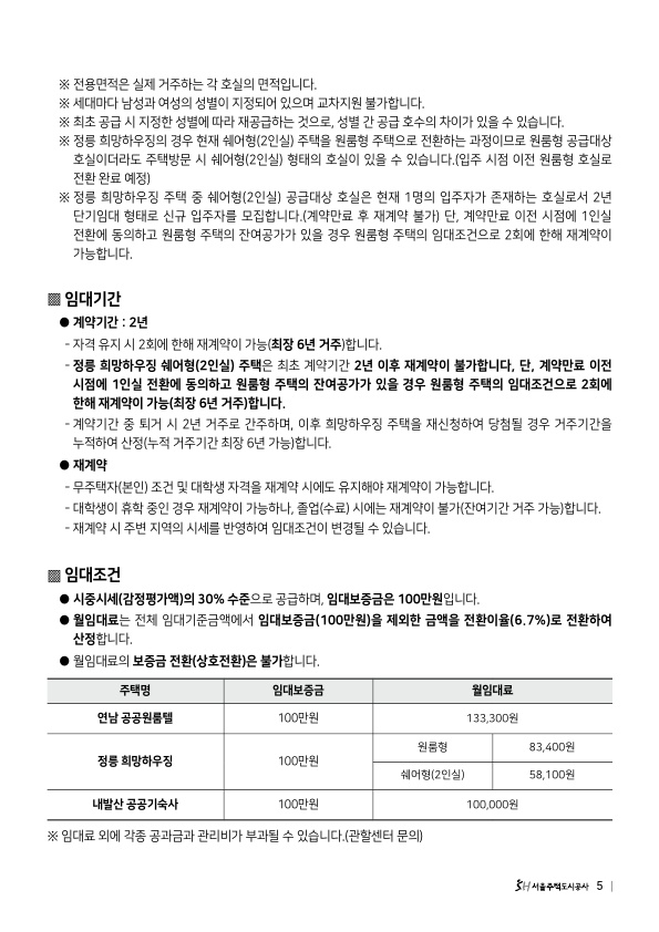 2020년 대학생 희망하우징(공공기숙사) 잔여세대 입주자모집 안내