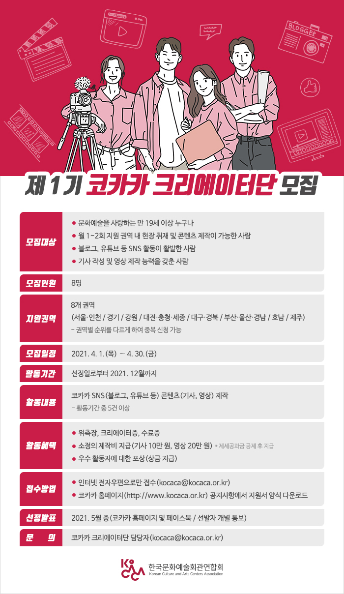 제1기 코카카 크리에이터단 모집 공고