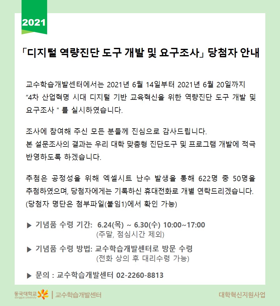 디지털역량 진단도구 개발 및 요구조사 당첨자 안내