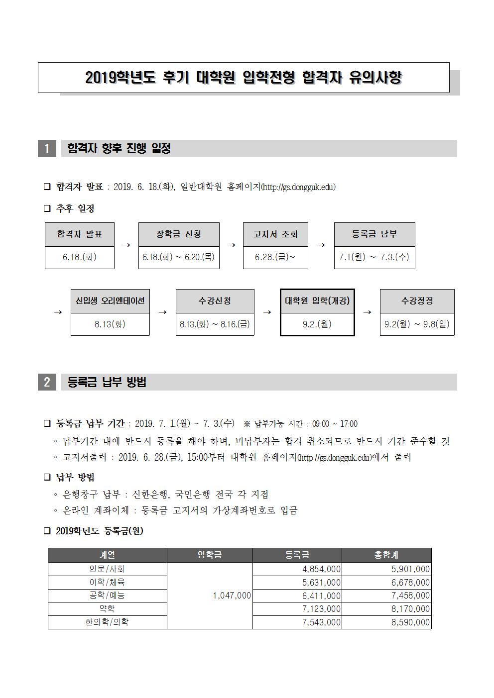 2019학년도 후기 대학원 일반전형 합격자 유의사항001