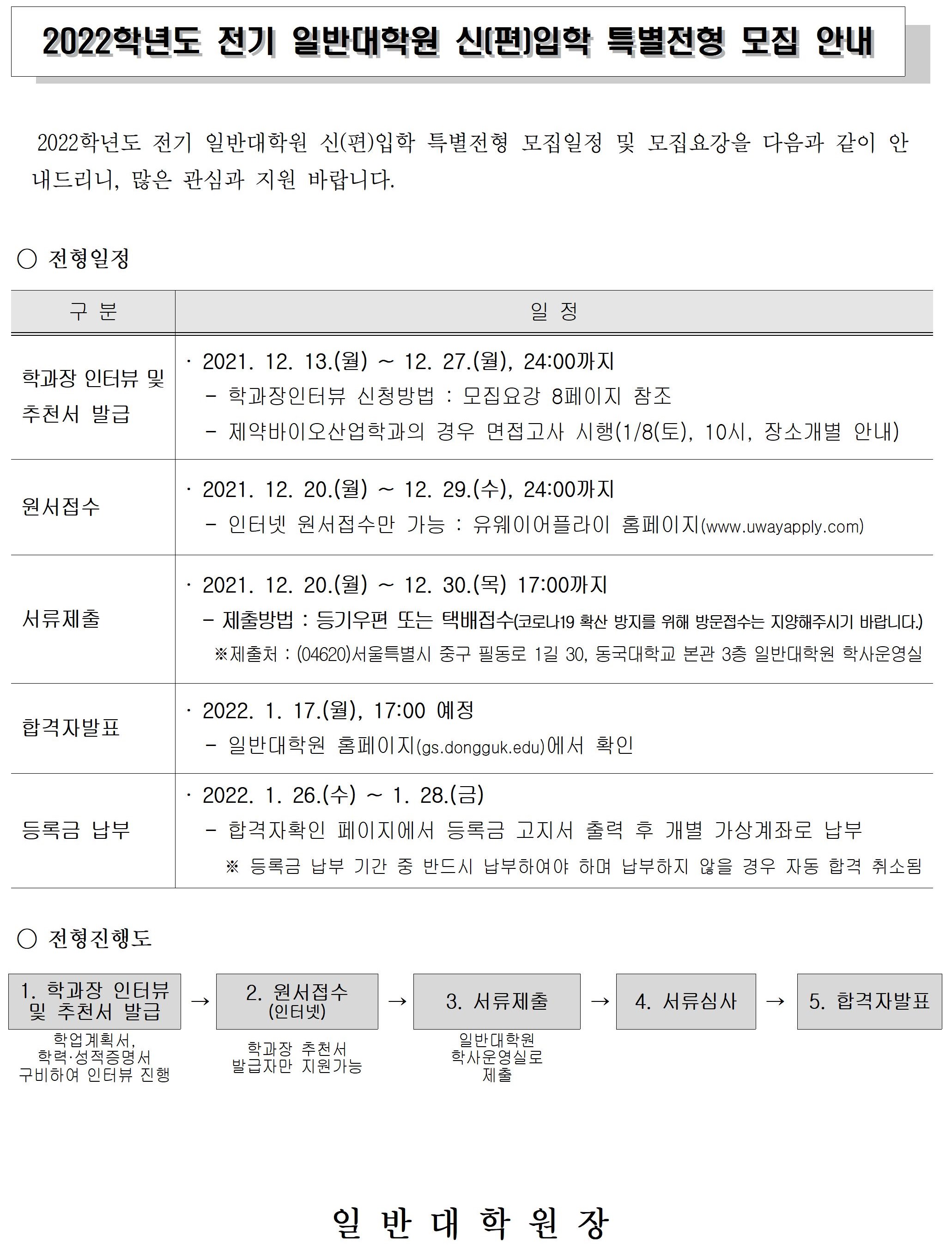 2022-전기 일반대학원 특별전형 모집안내