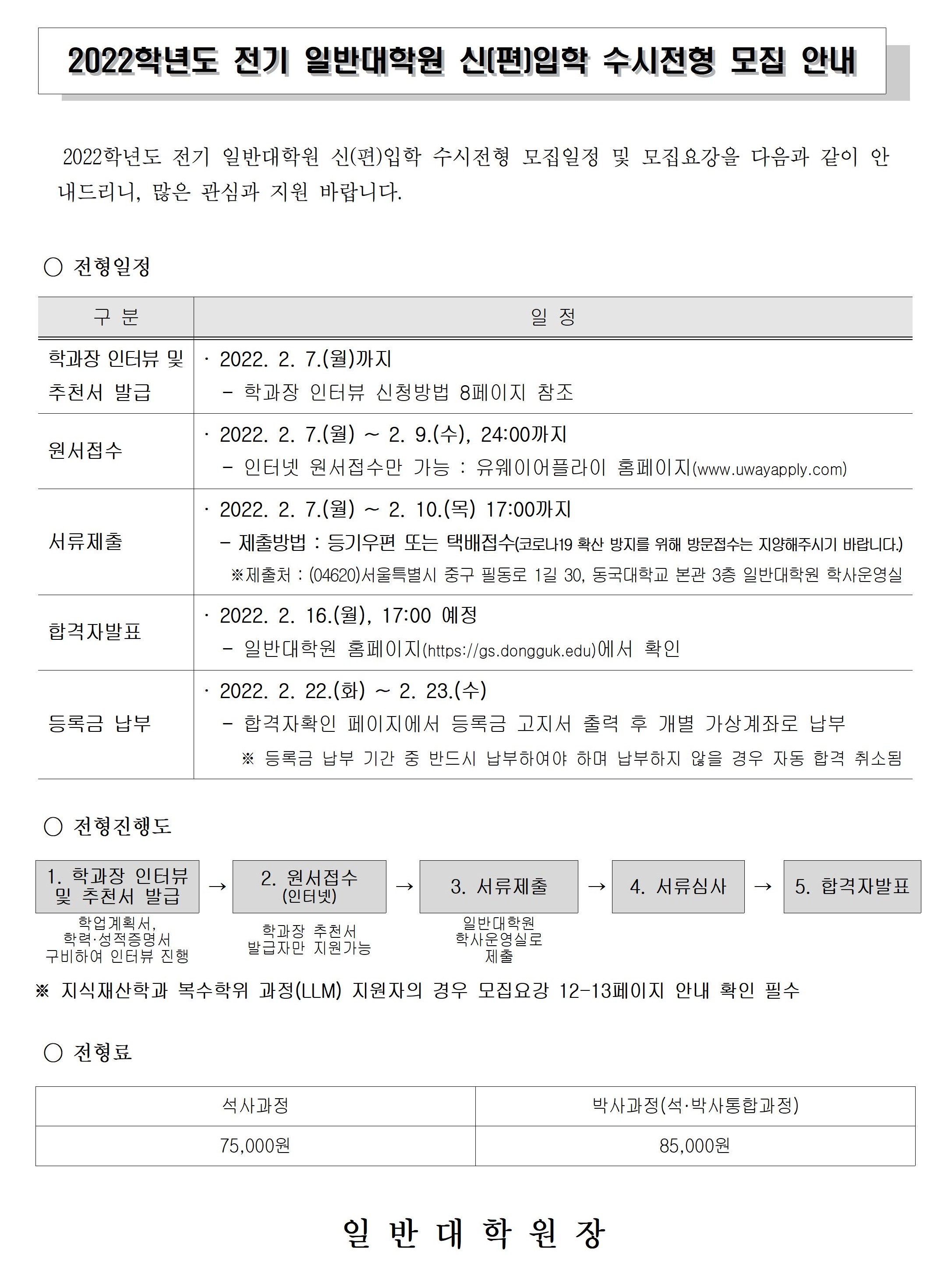 2022-전기 일반대학원 수시전형 모집 안내