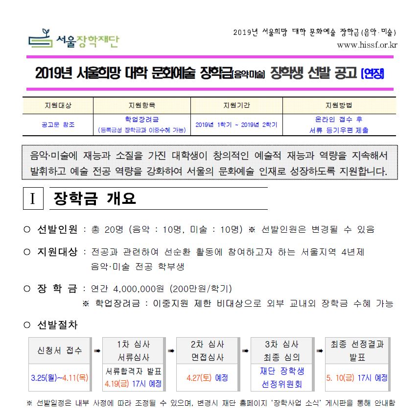 [서울희망 대학 문화예술] 신청기간 연장