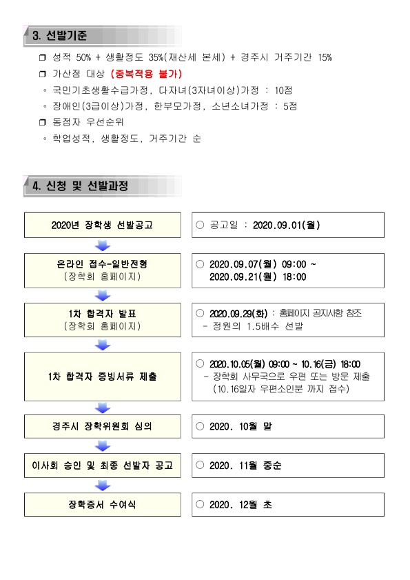 2020년 경주시 장학생 (대학생) 선발계획 공고