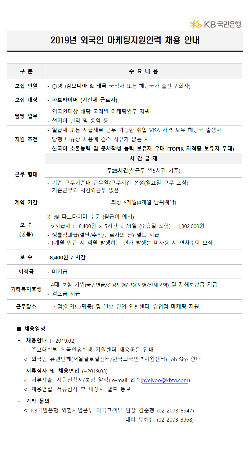 2019년 외국인 마케팅지원인력 채용 안내